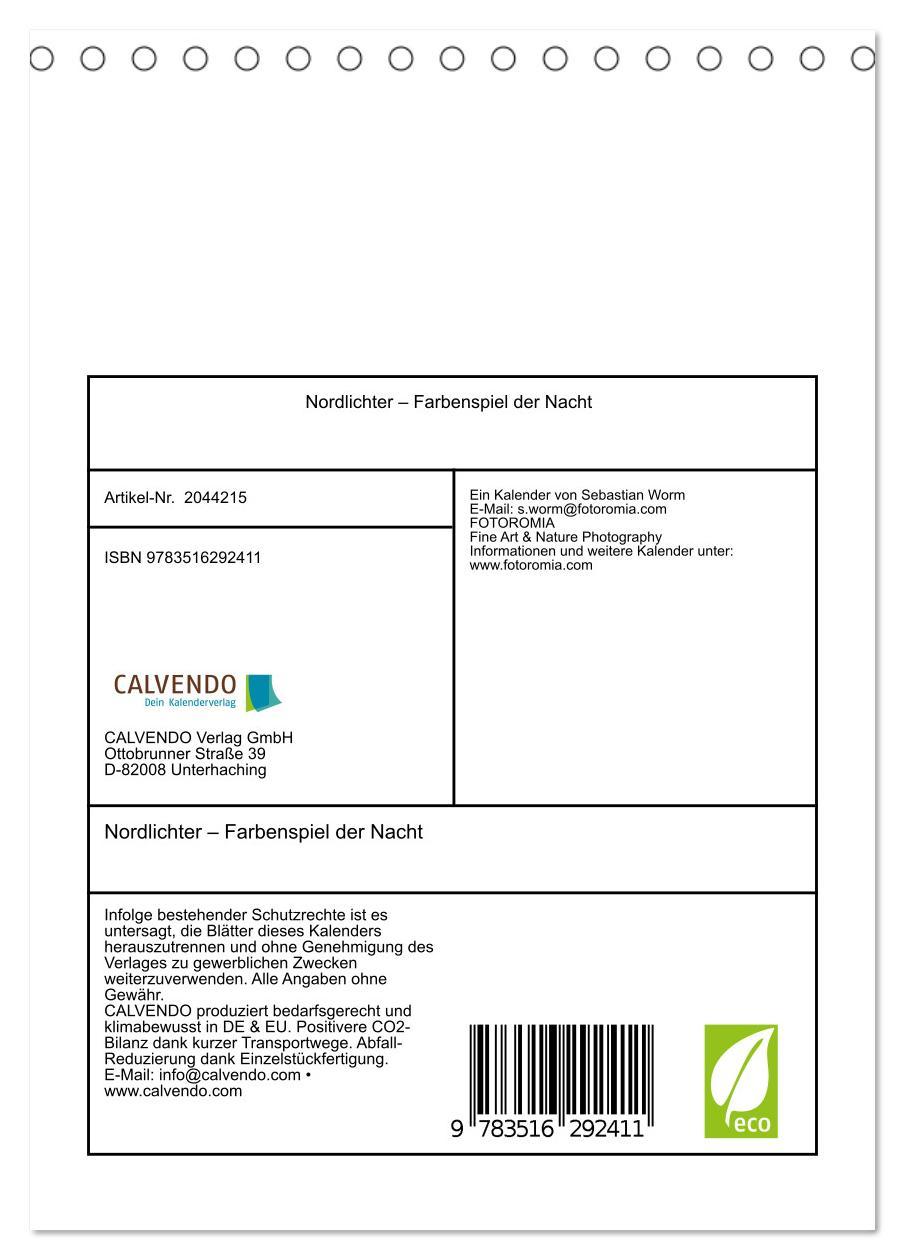 Beispielinhalt (Bild) Nordlichter - Farbenspiel der Nacht (Tischkalender 2026 DIN A5 hoch), CALVENDO Monatskalender