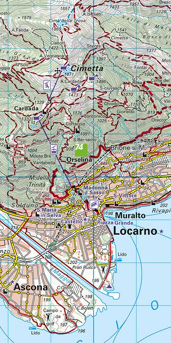 Beispielinhalt (Bild) Locarno / Maggia - Verzasca 44 Wanderkarte 1:40 000 matt laminiert