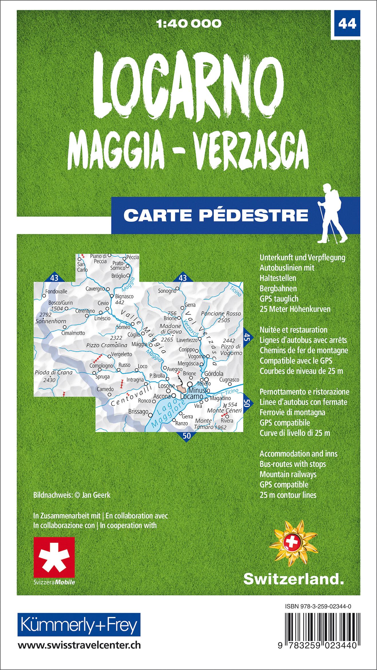 Rückseitencover Locarno / Maggia - Verzasca 44 Wanderkarte 1:40 000 matt laminiert