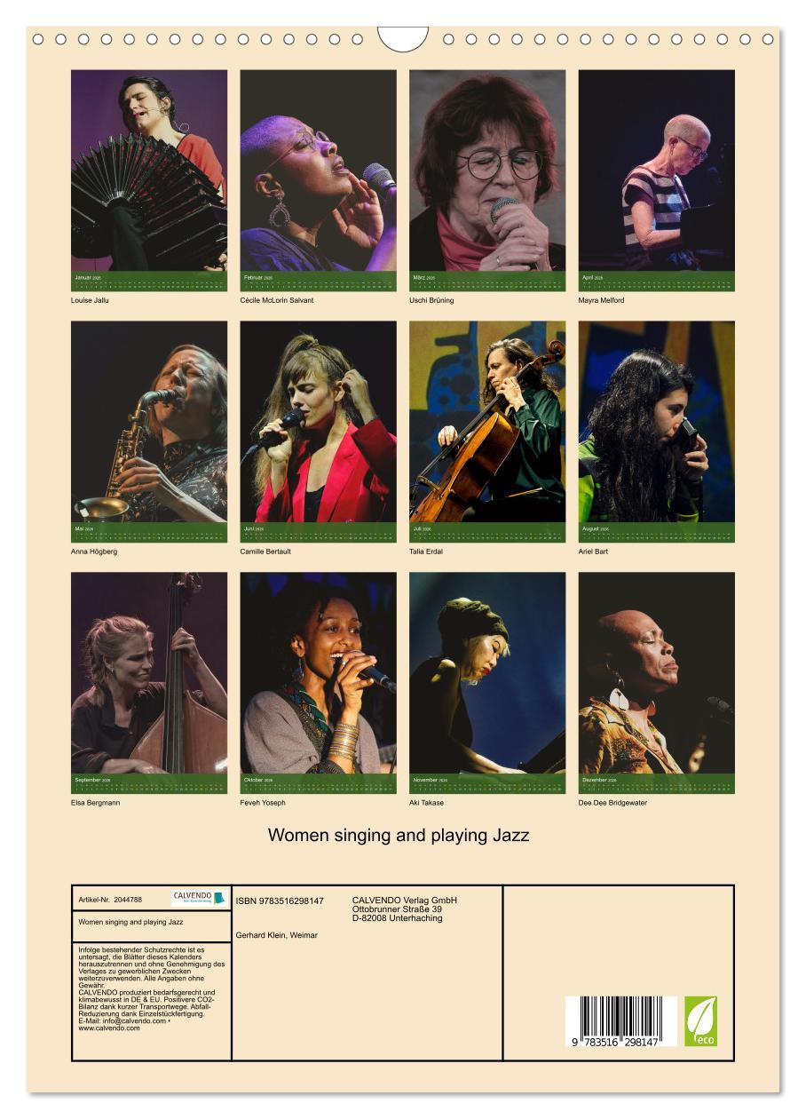 Beispielinhalt (Bild) Women singing and playing Jazz (Wandkalender 2026 DIN A3 hoch), CALVENDO Monatskalender