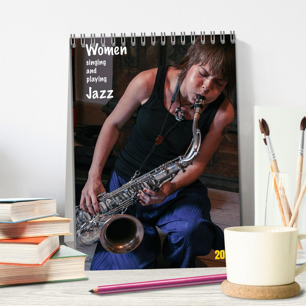 Beispielinhalt (Bild) Women singing and playing Jazz (Tischkalender 2026 DIN A5 hoch), CALVENDO Monatskalender