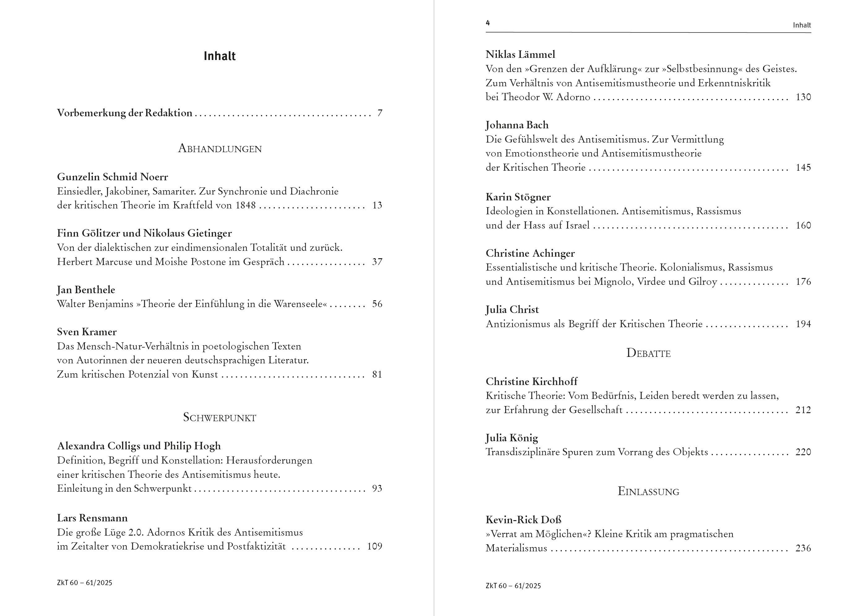 Beispielinhalt (Bild) Zeitschrift für kritische Theorie / Zeitschrift fu¿r kritische Theorie, Heft 60/61 (2025)