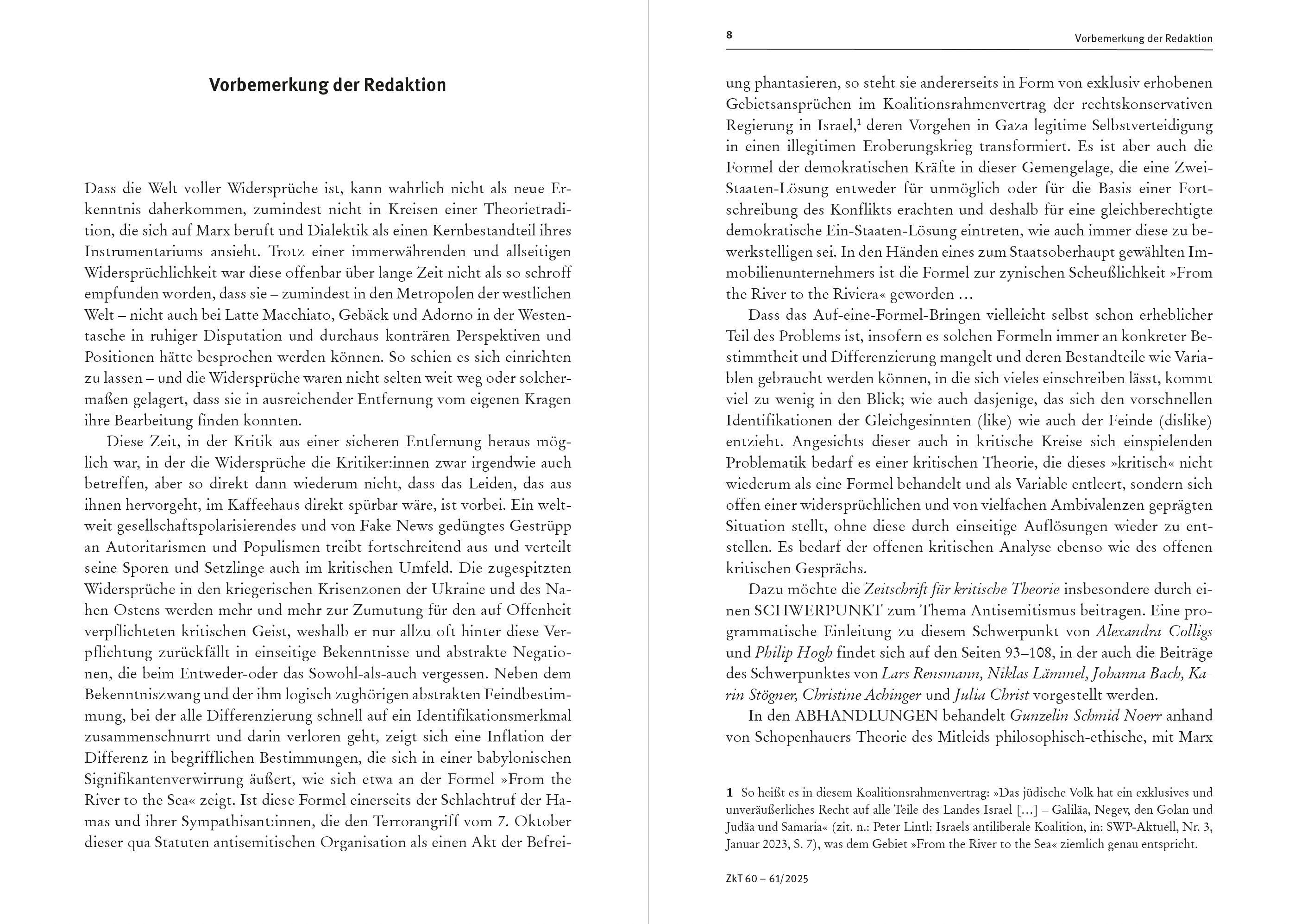 Beispielinhalt (Bild) Zeitschrift für kritische Theorie / Zeitschrift fu¿r kritische Theorie, Heft 60/61 (2025)