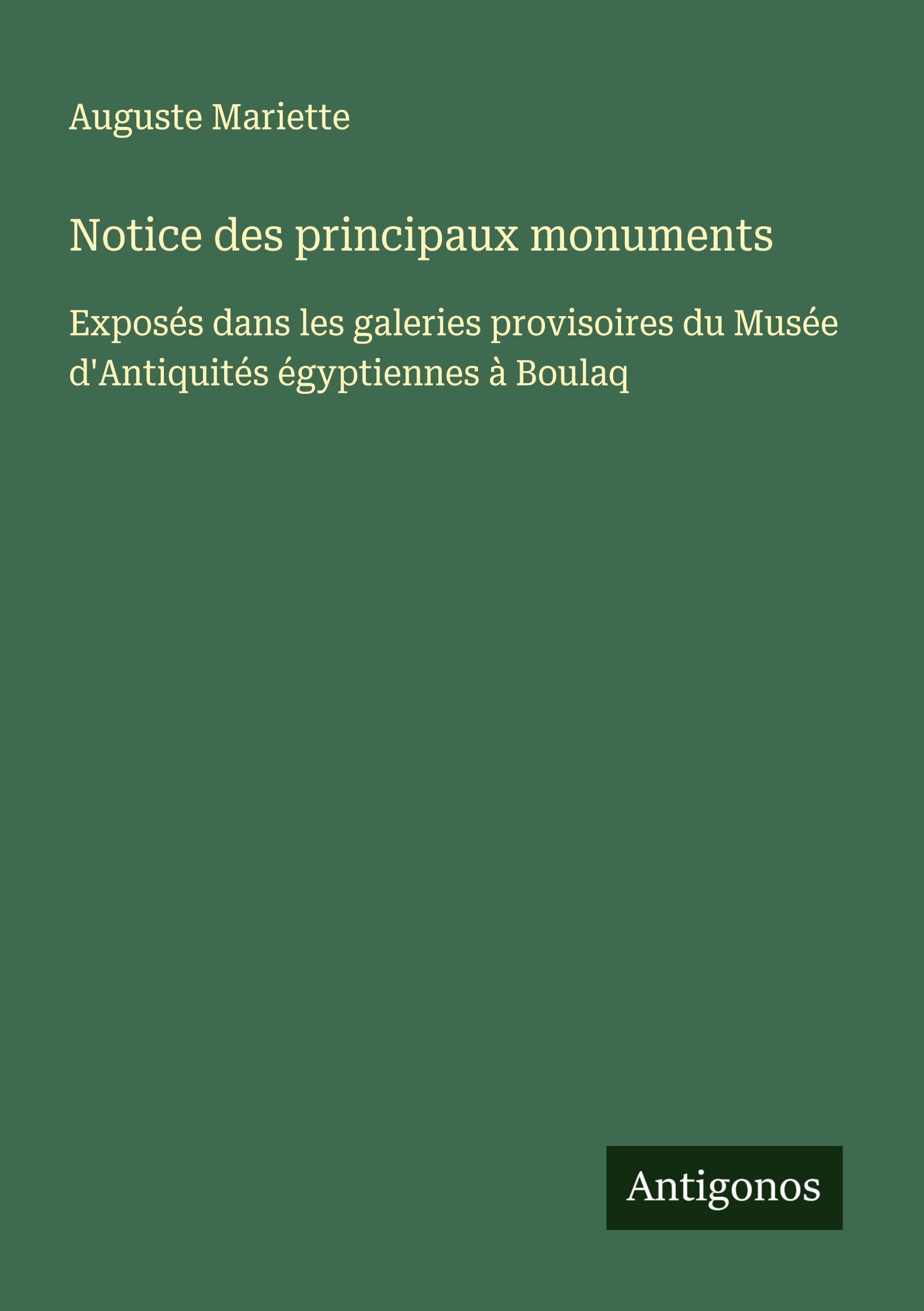 Vorderes Coverbild Notice des principaux monuments