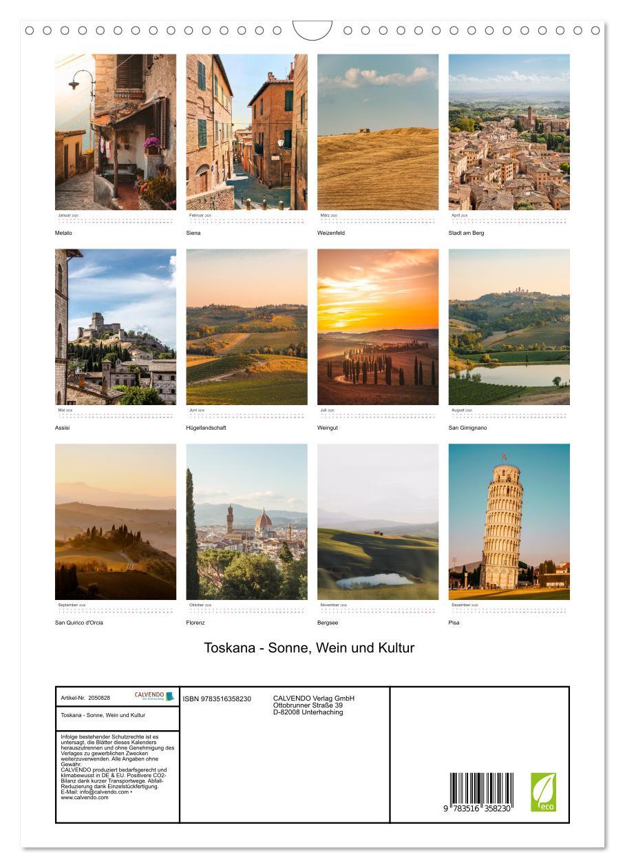 Beispielinhalt (Bild) Toskana - Sonne, Wein und Kultur (Wandkalender 2026 DIN A3 hoch), CALVENDO Monatskalender