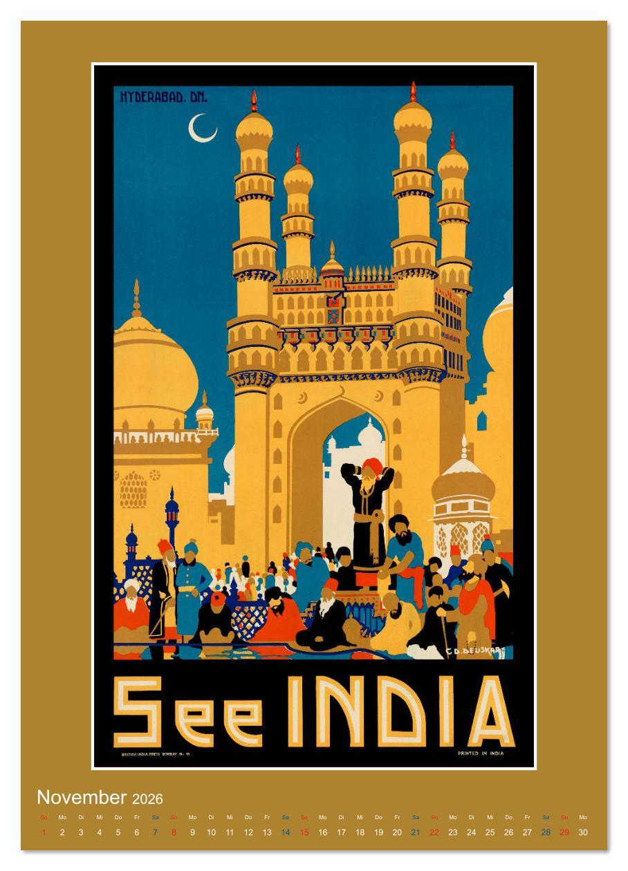 Beispielinhalt (Bild) Historische Reiseplakate (Wandkalender 2026 DIN A2 hoch), CALVENDO Monatskalender