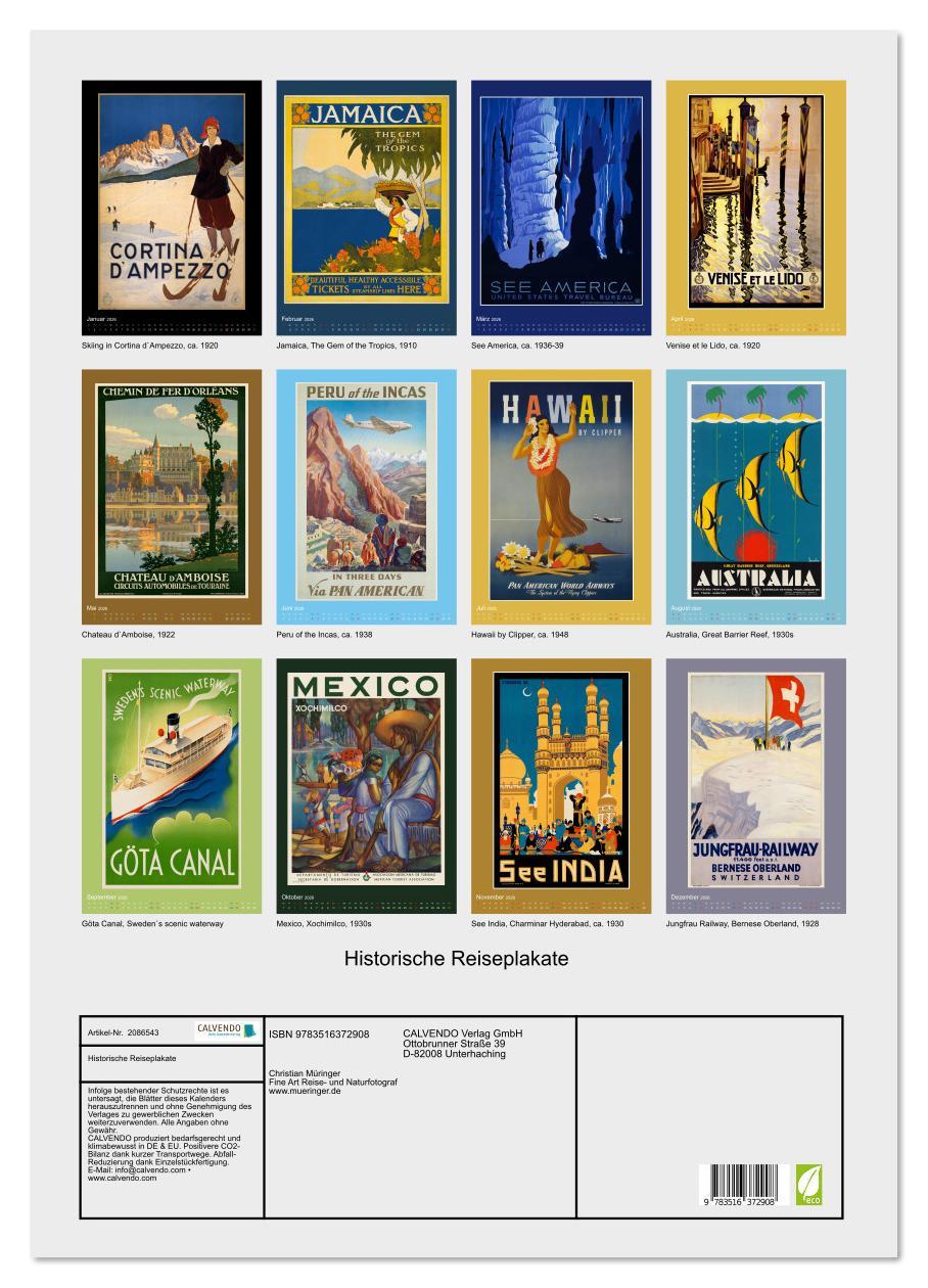 Beispielinhalt (Bild) Historische Reiseplakate (Wandkalender 2026 DIN A2 hoch), CALVENDO Monatskalender
