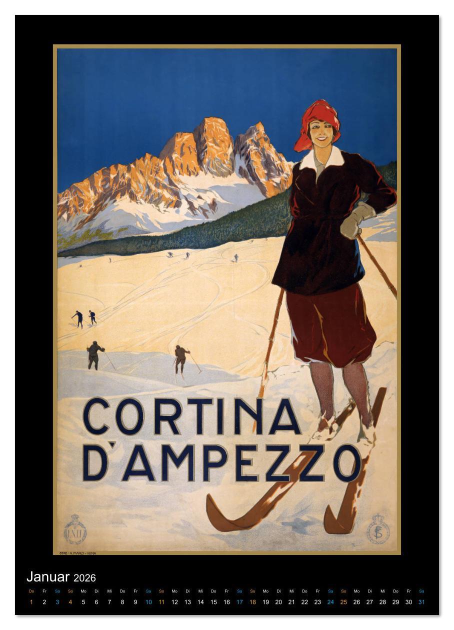 Beispielinhalt (Bild) Historische Reiseplakate (Wandkalender 2026 DIN A2 hoch), CALVENDO Monatskalender