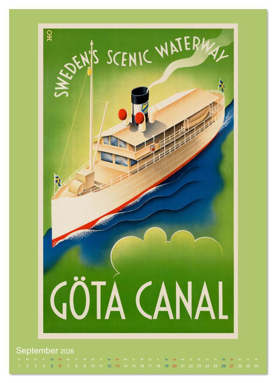 Beispielinhalt (Bild) Historische Reiseplakate (Wandkalender 2026 DIN A2 hoch), CALVENDO Monatskalender