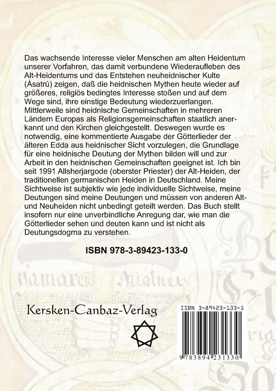 Rückseitencover Kommentar zu den Götterliedern der Edda