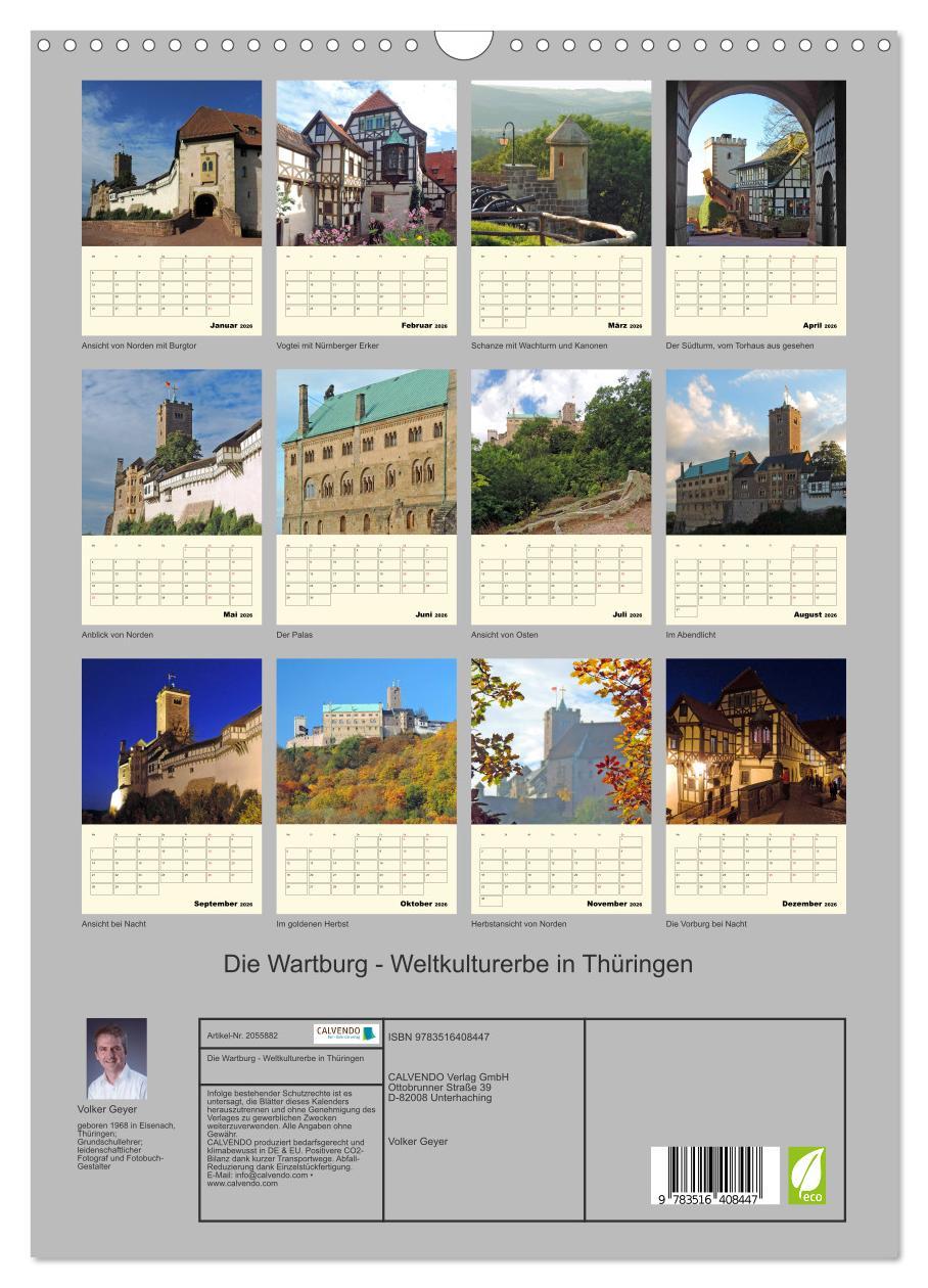 Beispielinhalt (Bild) Die Wartburg - Weltkulturerbe in Thüringen (Wandkalender 2026 DIN A3 hoch), CALVENDO Monatskalender