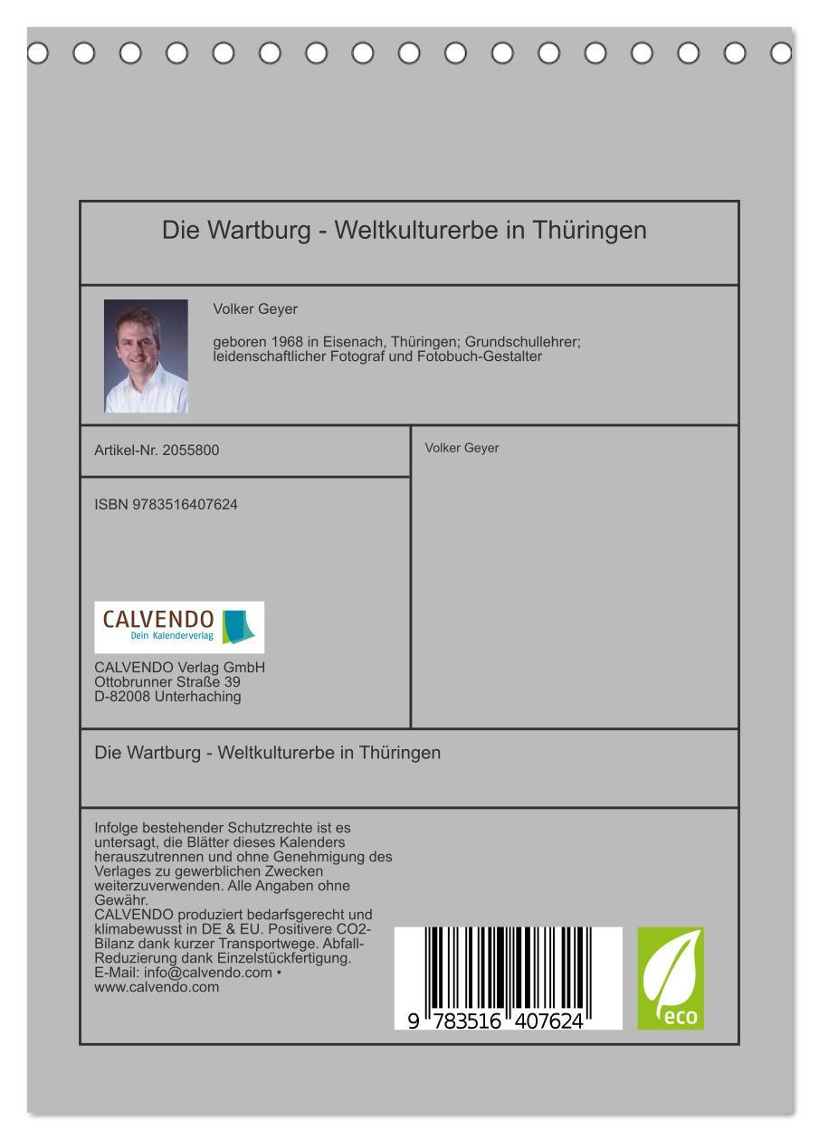 Beispielinhalt (Bild) Die Wartburg - Weltkulturerbe in Thüringen (Tischkalender 2026 DIN A5 hoch), CALVENDO Monatskalender