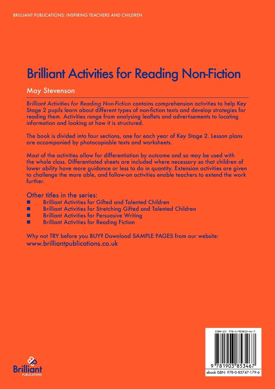 Rückseitencover Brilliant Activities for Reading Non-Fiction