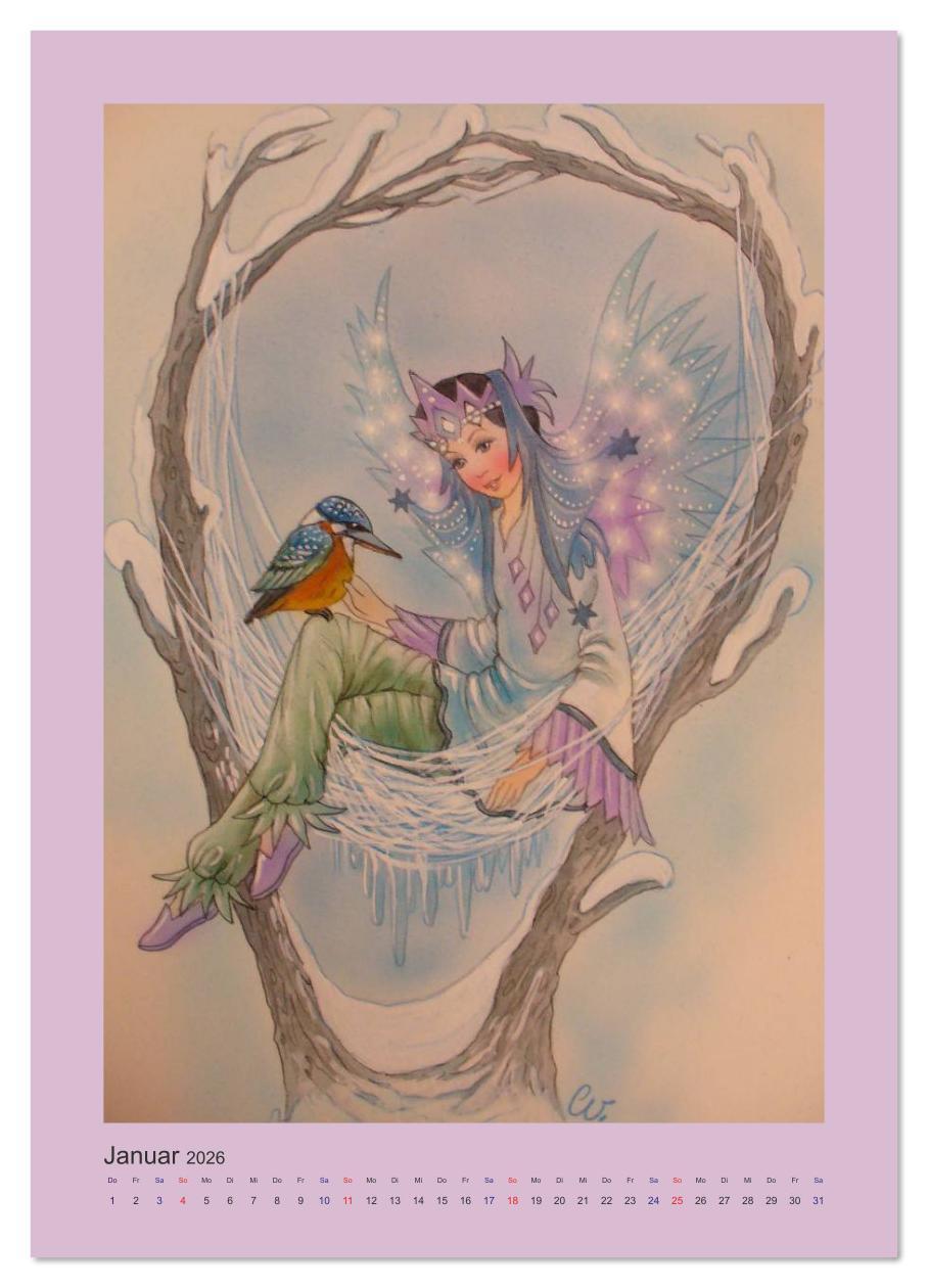Beispielinhalt (Bild) Zauberhafte Elfen (Wandkalender 2026 DIN A3 hoch), CALVENDO Monatskalender