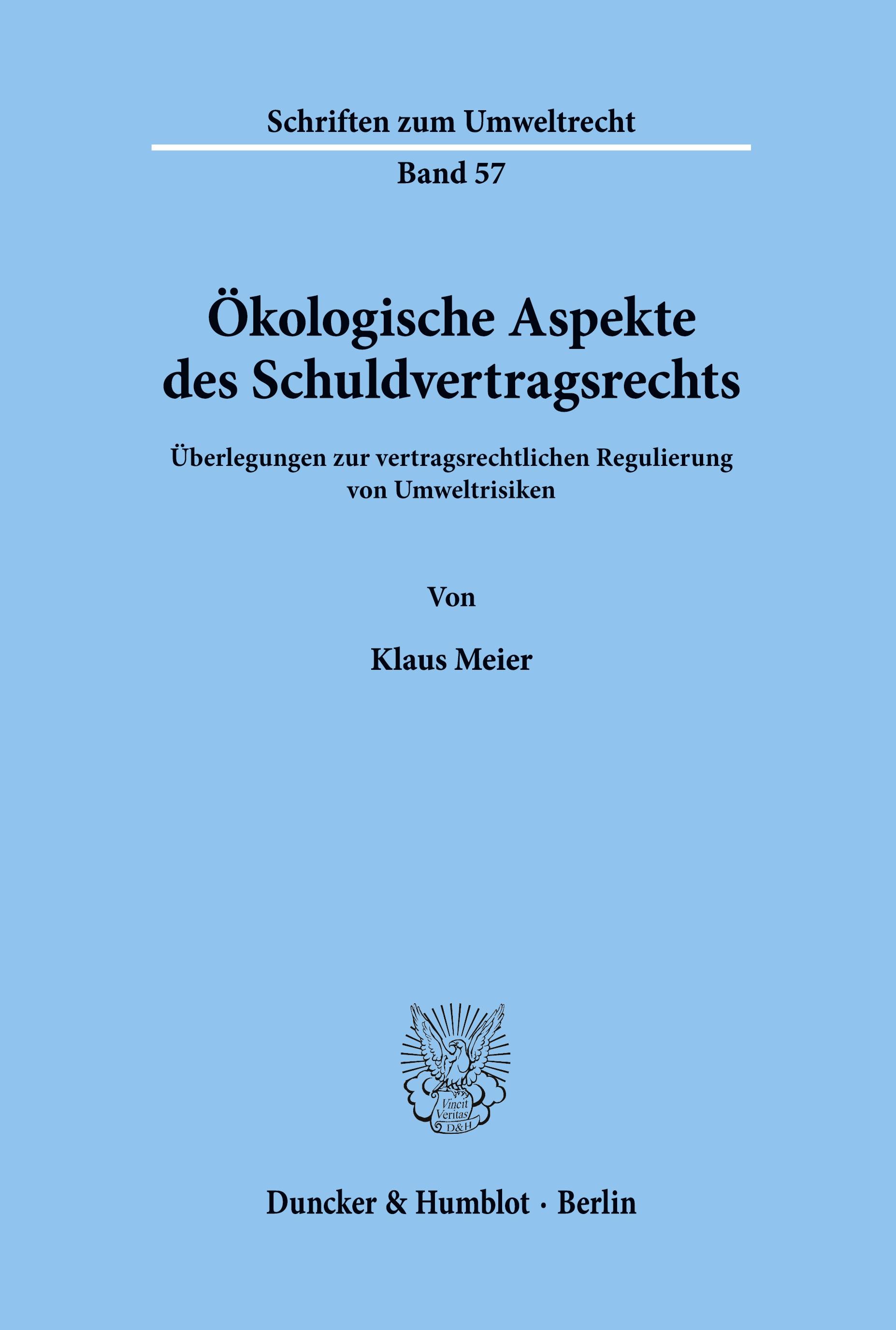 Vorderes Coverbild Ökologische Aspekte des Schuldvertragsrechts.