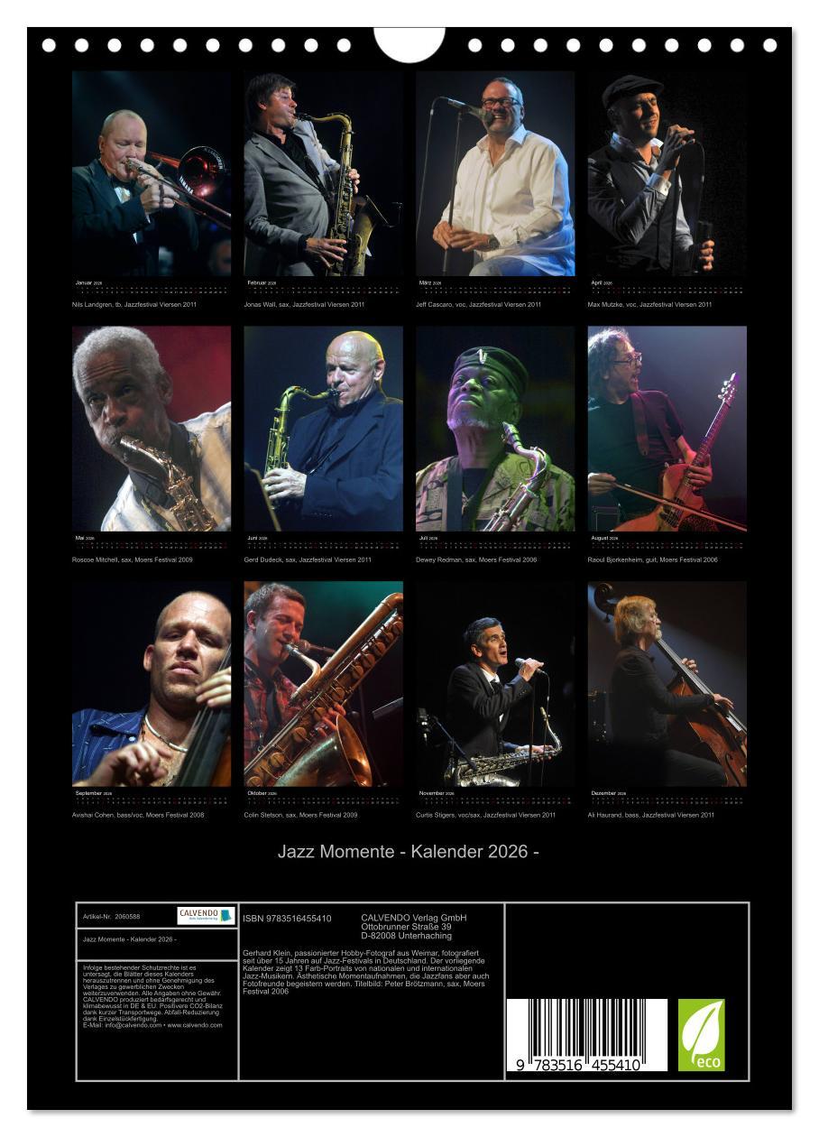 Beispielinhalt (Bild) Jazz Momente - Kalender 2026 - (Wandkalender 2026 DIN A4 hoch), CALVENDO Monatskalender