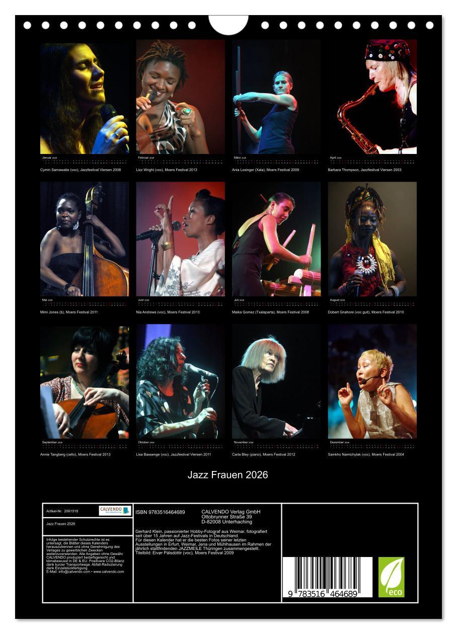 Beispielinhalt (Bild) Jazz Frauen 2026 (Wandkalender 2026 DIN A4 hoch), CALVENDO Monatskalender