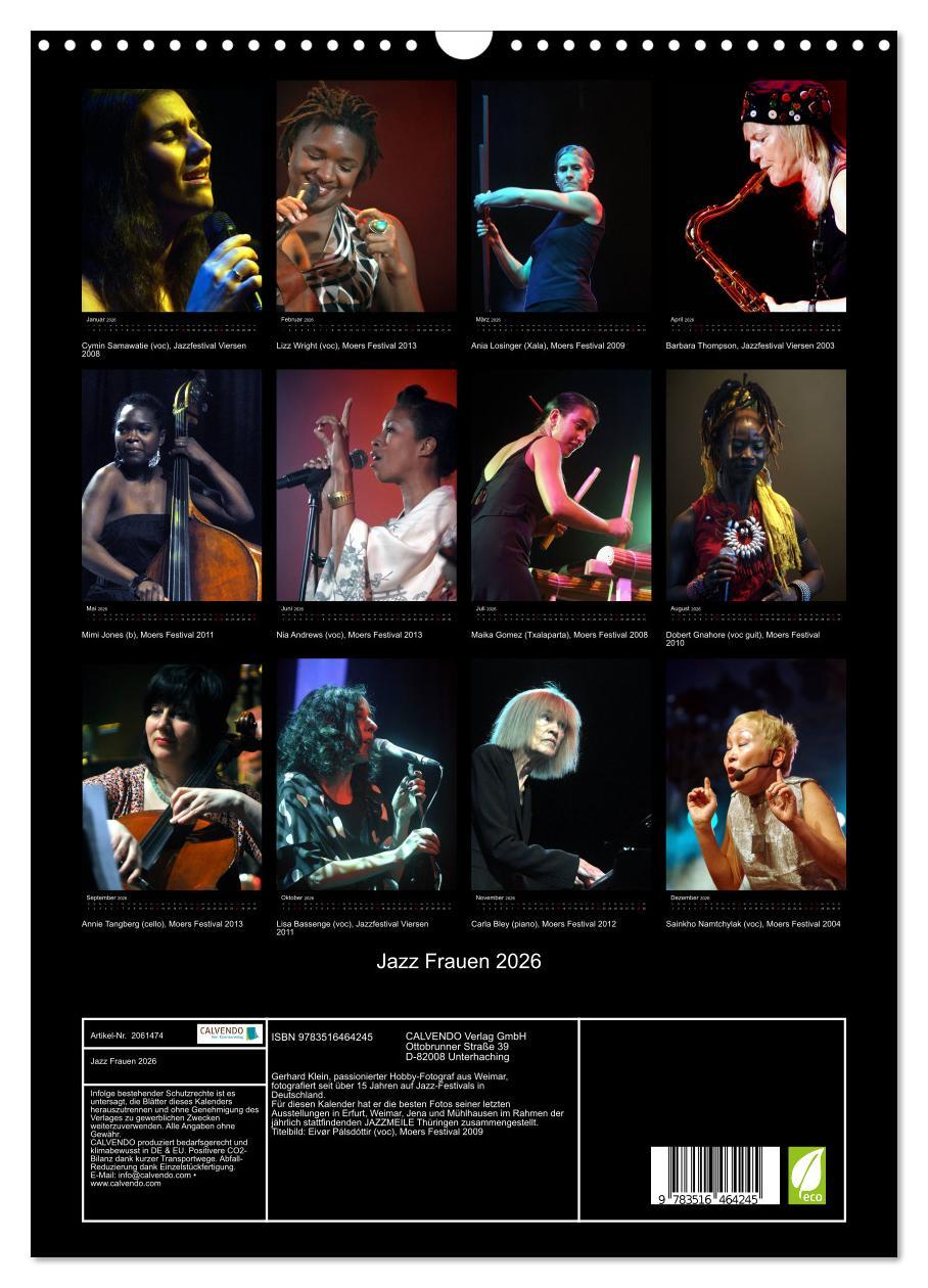 Beispielinhalt (Bild) Jazz Frauen 2026 (Wandkalender 2026 DIN A3 hoch), CALVENDO Monatskalender