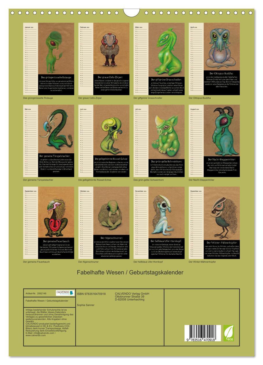 Beispielinhalt (Bild) Fabelhafte Wesen / Geburtstagskalender (Wandkalender 2026 DIN A3 hoch), CALVENDO Monatskalender