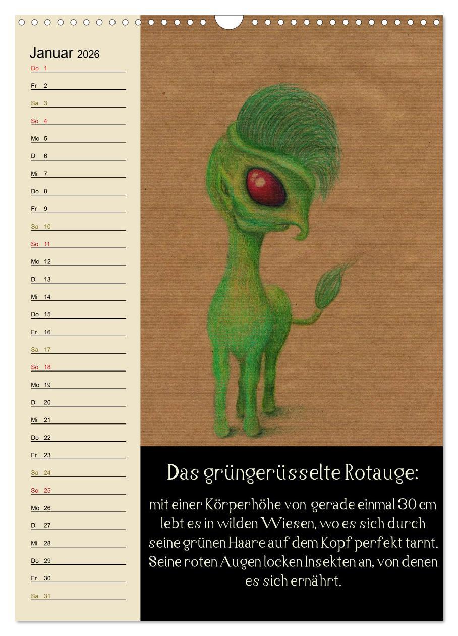 Beispielinhalt (Bild) Fabelhafte Wesen / Geburtstagskalender (Wandkalender 2026 DIN A3 hoch), CALVENDO Monatskalender
