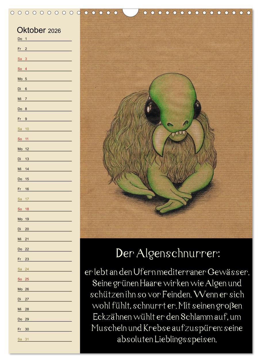 Beispielinhalt (Bild) Fabelhafte Wesen / Geburtstagskalender (Wandkalender 2026 DIN A3 hoch), CALVENDO Monatskalender