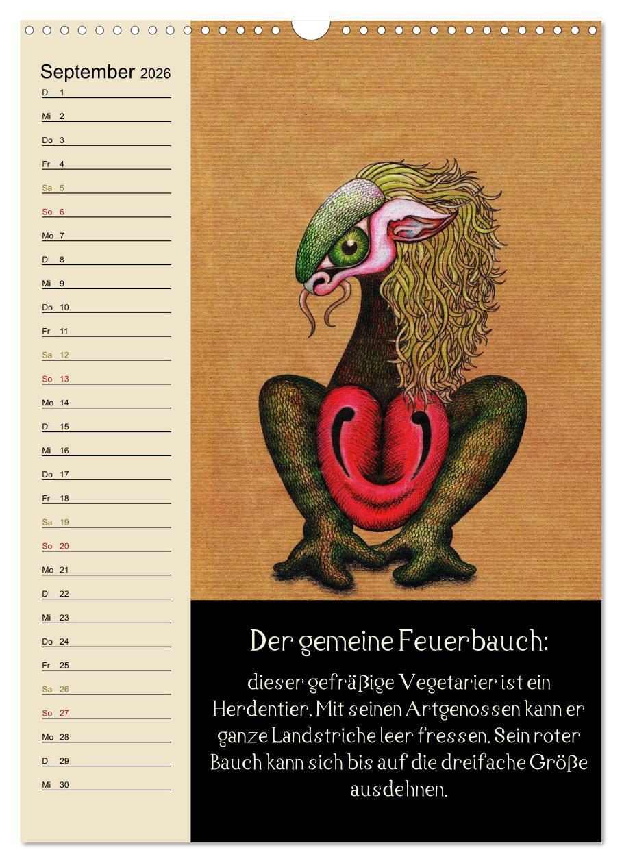 Beispielinhalt (Bild) Fabelhafte Wesen / Geburtstagskalender (Wandkalender 2026 DIN A3 hoch), CALVENDO Monatskalender