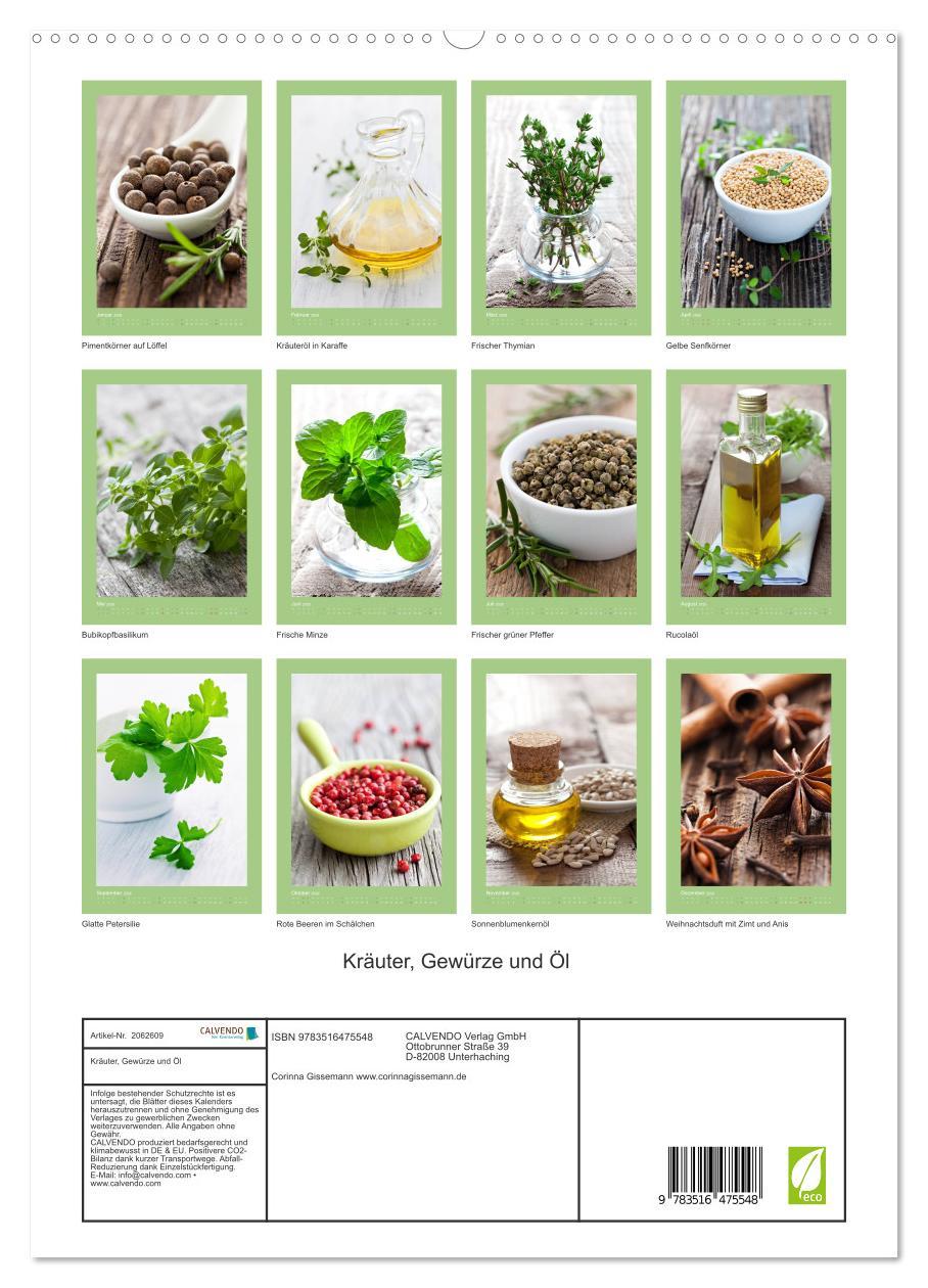 Beispielinhalt (Bild) Kräuter, Gewürze und Öl (hochwertiger Premium Wandkalender 2026 DIN A2 hoch), Kunstdruck in Hochglanz