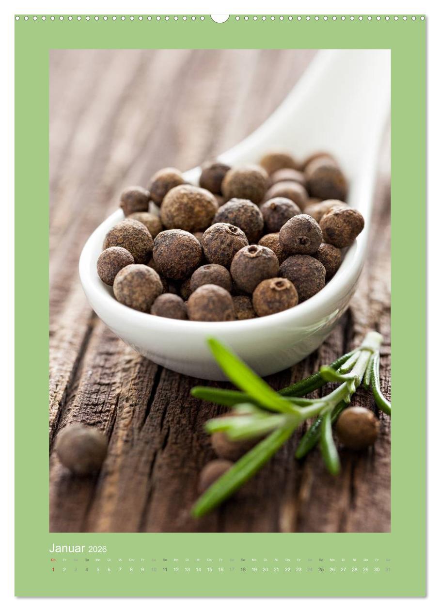 Beispielinhalt (Bild) Kräuter, Gewürze und Öl (hochwertiger Premium Wandkalender 2026 DIN A2 hoch), Kunstdruck in Hochglanz