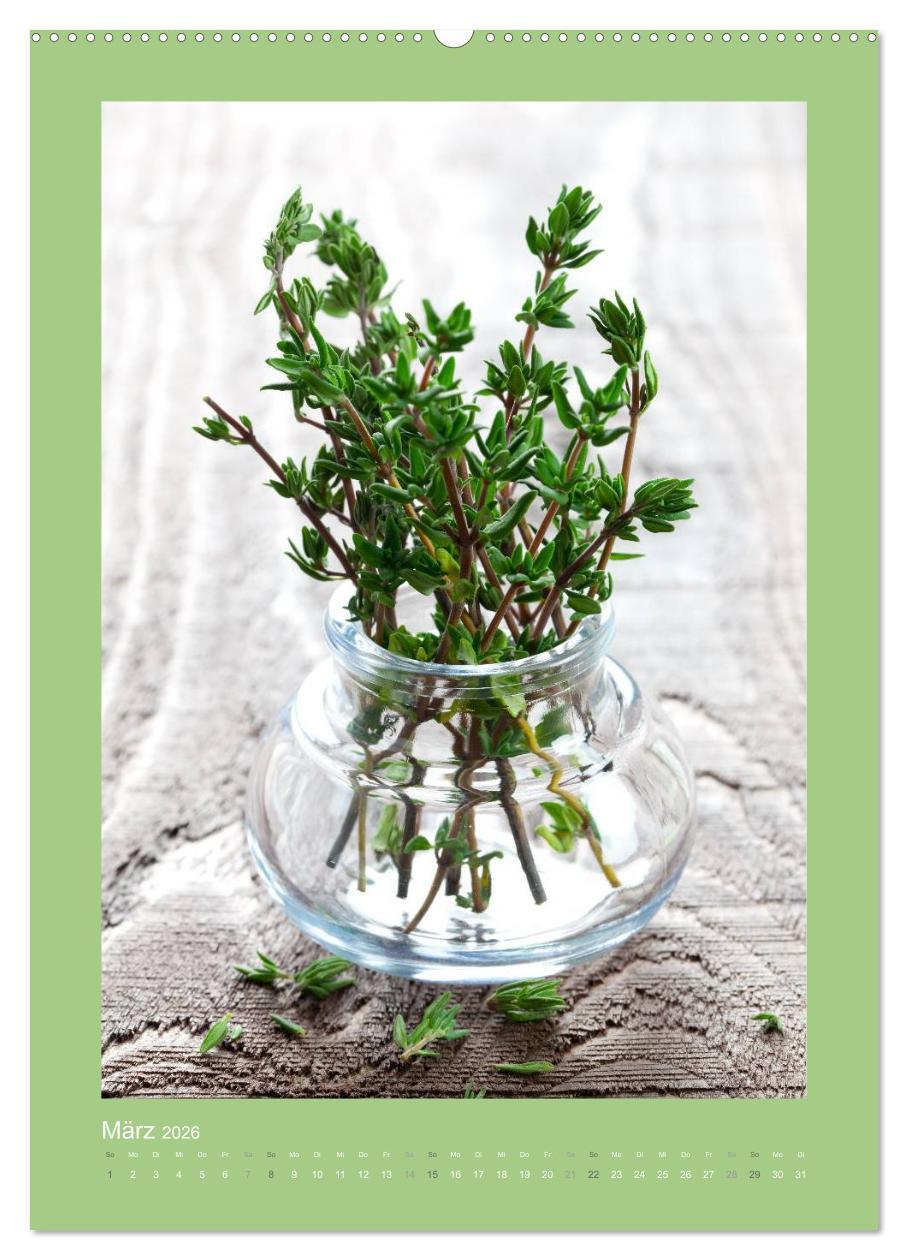 Beispielinhalt (Bild) Kräuter, Gewürze und Öl (hochwertiger Premium Wandkalender 2026 DIN A2 hoch), Kunstdruck in Hochglanz