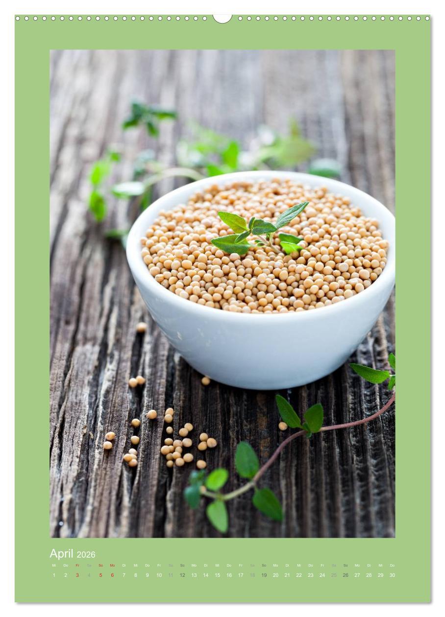 Beispielinhalt (Bild) Kräuter, Gewürze und Öl (hochwertiger Premium Wandkalender 2026 DIN A2 hoch), Kunstdruck in Hochglanz