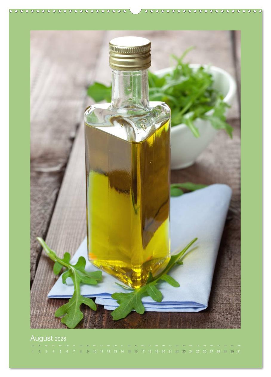 Beispielinhalt (Bild) Kräuter, Gewürze und Öl (hochwertiger Premium Wandkalender 2026 DIN A2 hoch), Kunstdruck in Hochglanz
