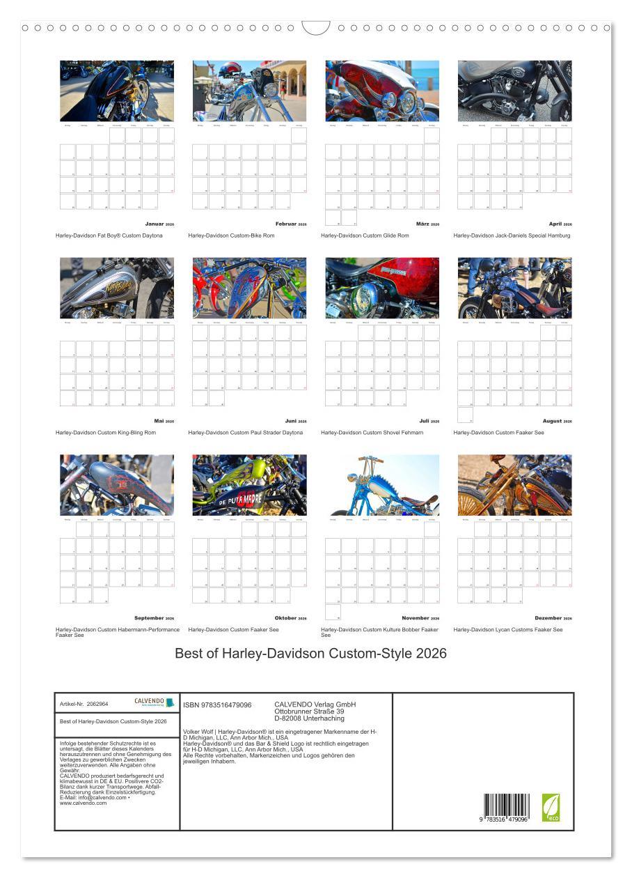 Beispielinhalt (Bild) Best of Harley-Davidson Custom-Style 2026 (Wandkalender 2026 DIN A2 hoch), CALVENDO Monatskalender