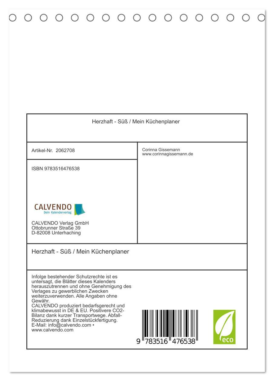 Beispielinhalt (Bild) Herzhaft - Süß / Mein Küchenplaner (Tischkalender 2026 DIN A5 hoch), CALVENDO Monatskalender