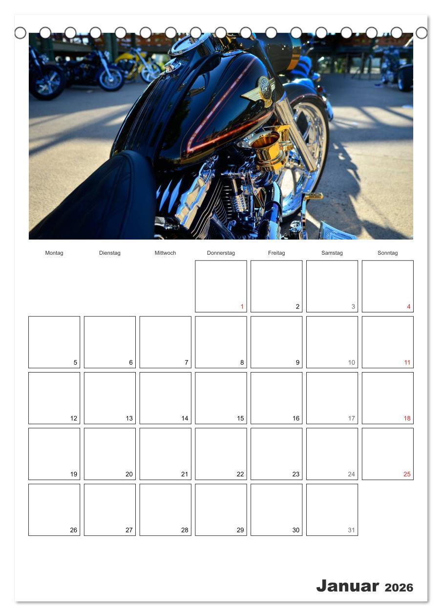 Beispielinhalt (Bild) Best of Harley-Davidson Custom-Style 2026 (Tischkalender 2026 DIN A5 hoch), CALVENDO Monatskalender