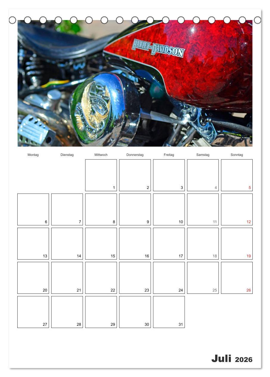 Beispielinhalt (Bild) Best of Harley-Davidson Custom-Style 2026 (Tischkalender 2026 DIN A5 hoch), CALVENDO Monatskalender
