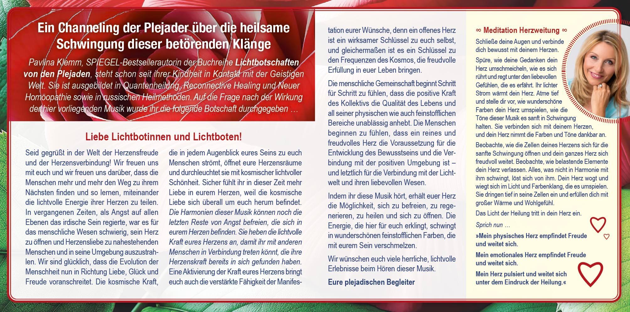 Beispielinhalt (Bild) HERZÖFFNUNG [Solfeggio Heilmusik 639 Hertz]: Mit Anleitungen von Pavlina Klemm im Booklet