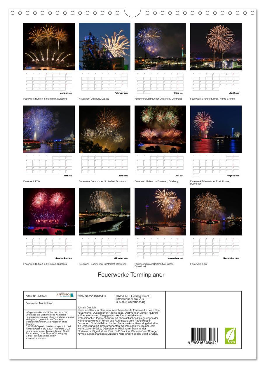 Beispielinhalt (Bild) Feuerwerke Terminplaner (Wandkalender 2026 DIN A3 hoch), CALVENDO Monatskalender