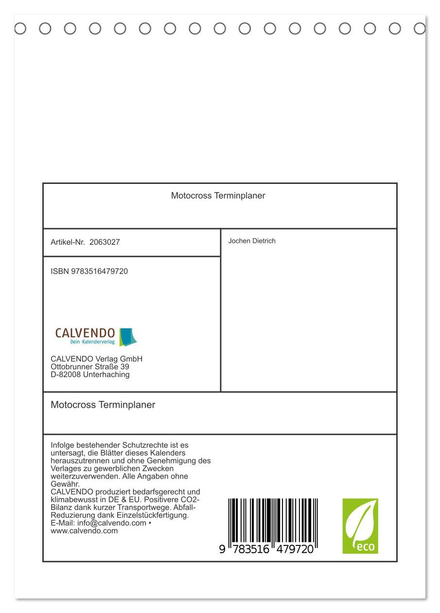 Beispielinhalt (Bild) Motocross Terminplaner (Tischkalender 2026 DIN A5 hoch), CALVENDO Monatskalender