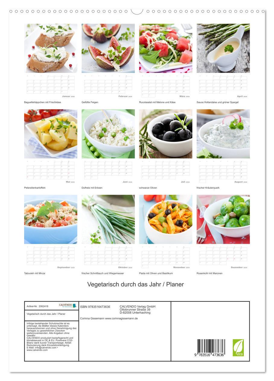 Beispielinhalt (Bild) Vegetarisch durch das Jahr / Planer (hochwertiger Premium Wandkalender 2026 DIN A2 hoch), Kunstdruck in Hochglanz