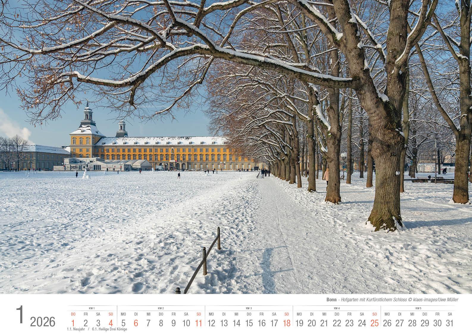 Beispielinhalt (Bild) Bonn 2026 Bildkalender A3 quer, spiralgebunden