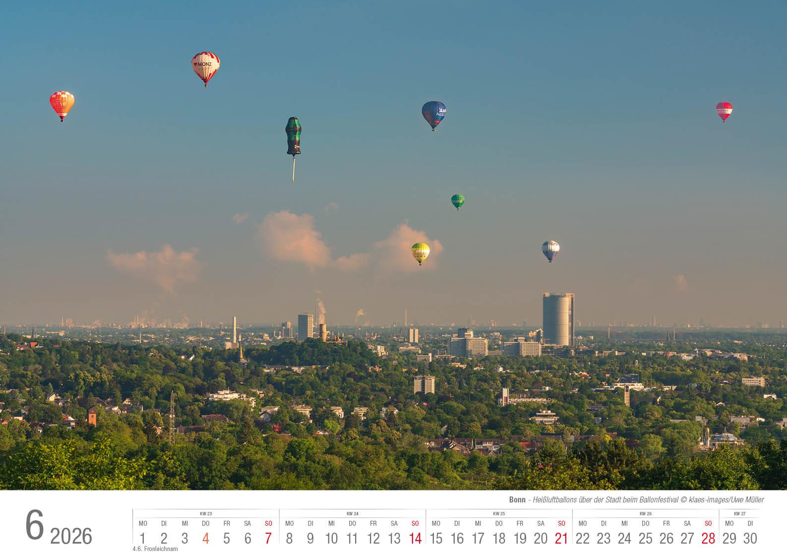 Beispielinhalt (Bild) Bonn 2026 Bildkalender A3 quer, spiralgebunden