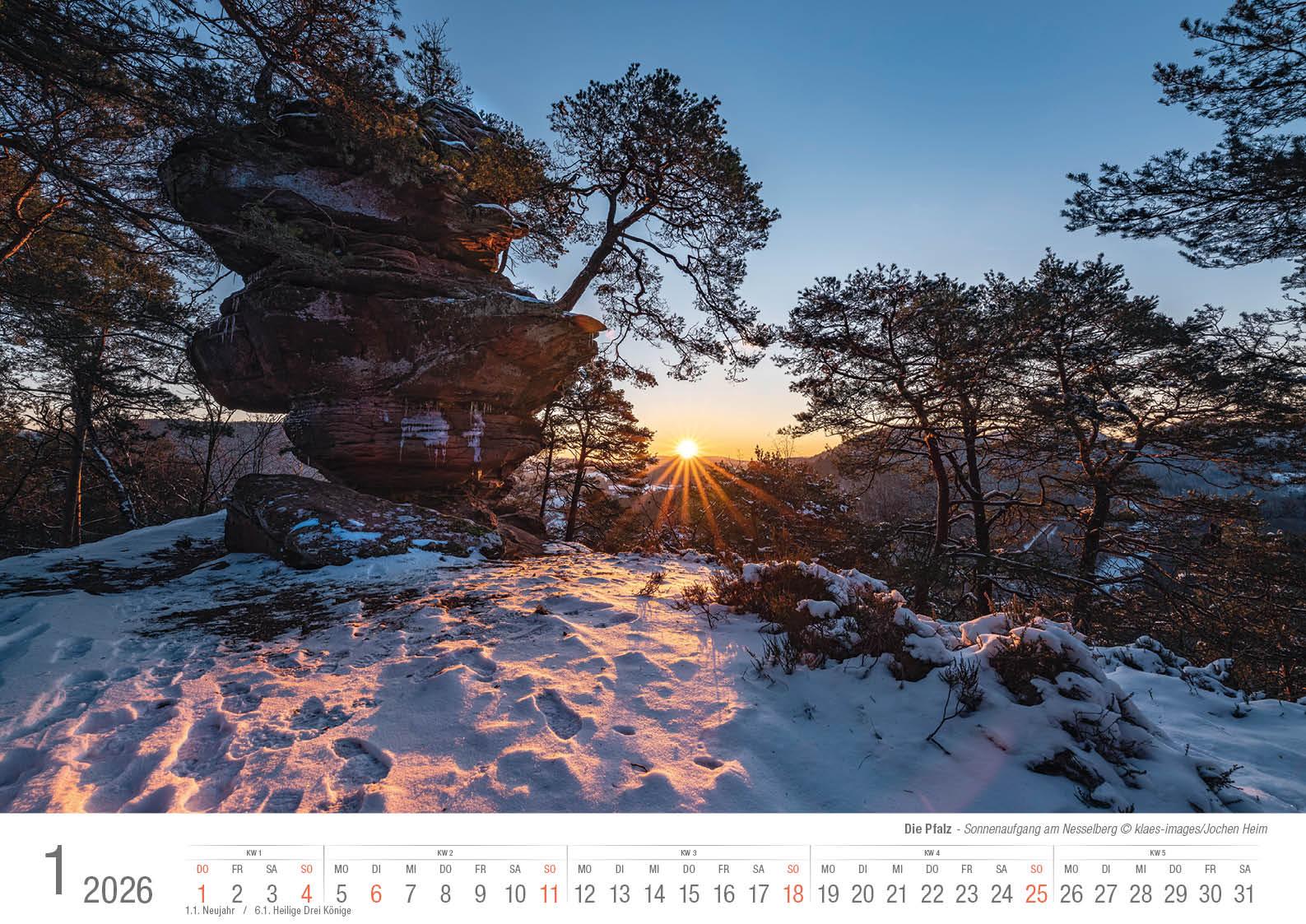 Beispielinhalt (Bild) Die Pfalz 2026 Bildkalender A3 Spiralbindung