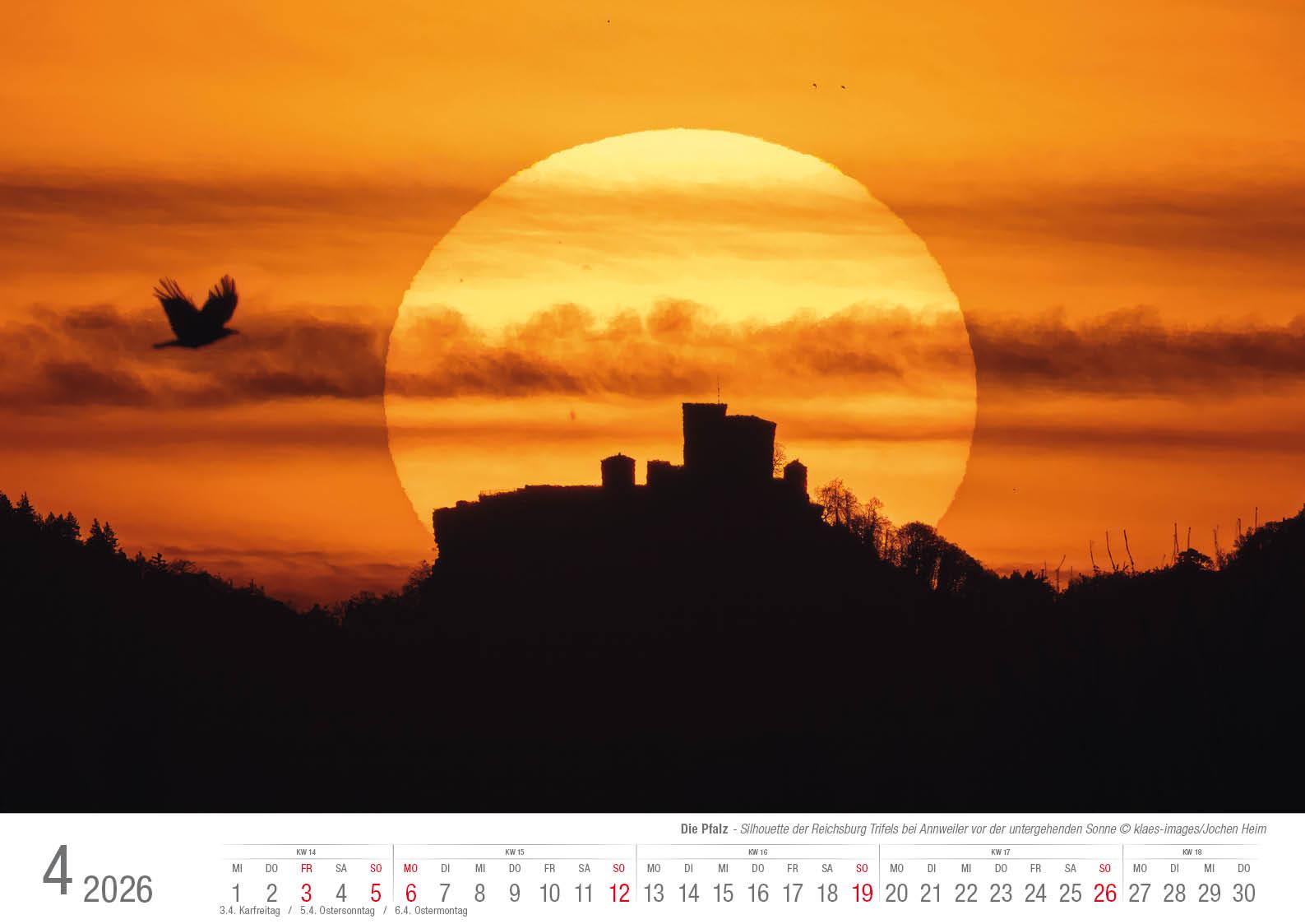 Beispielinhalt (Bild) Die Pfalz 2026 Bildkalender A3 Spiralbindung