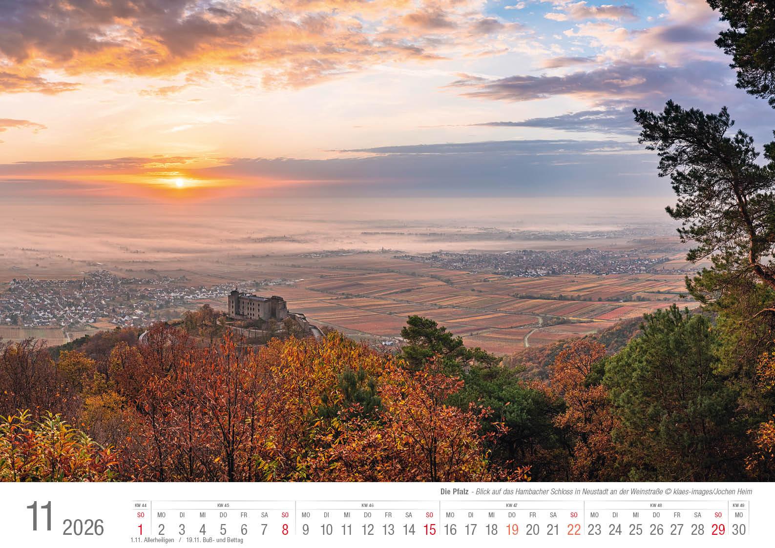Beispielinhalt (Bild) Die Pfalz 2026 Bildkalender A3 Spiralbindung