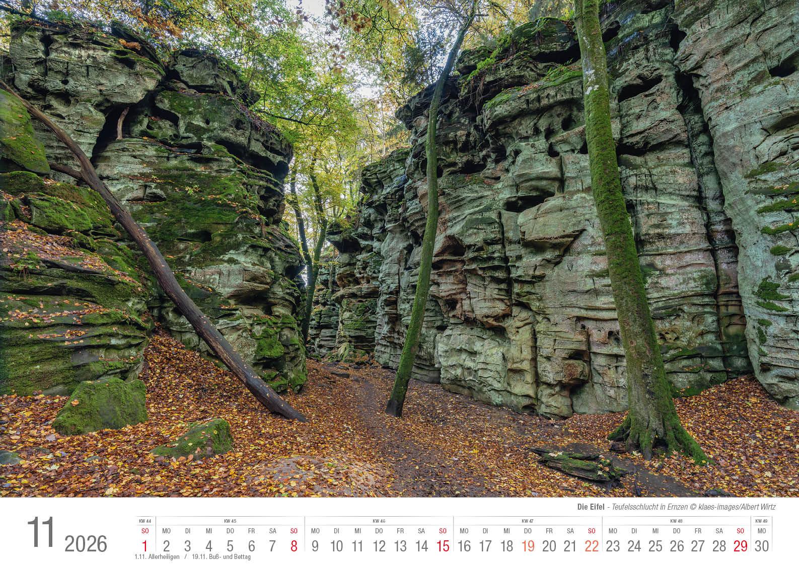 Beispielinhalt (Bild) Eifel 2026 Bildkalender A3 Spiralbindung