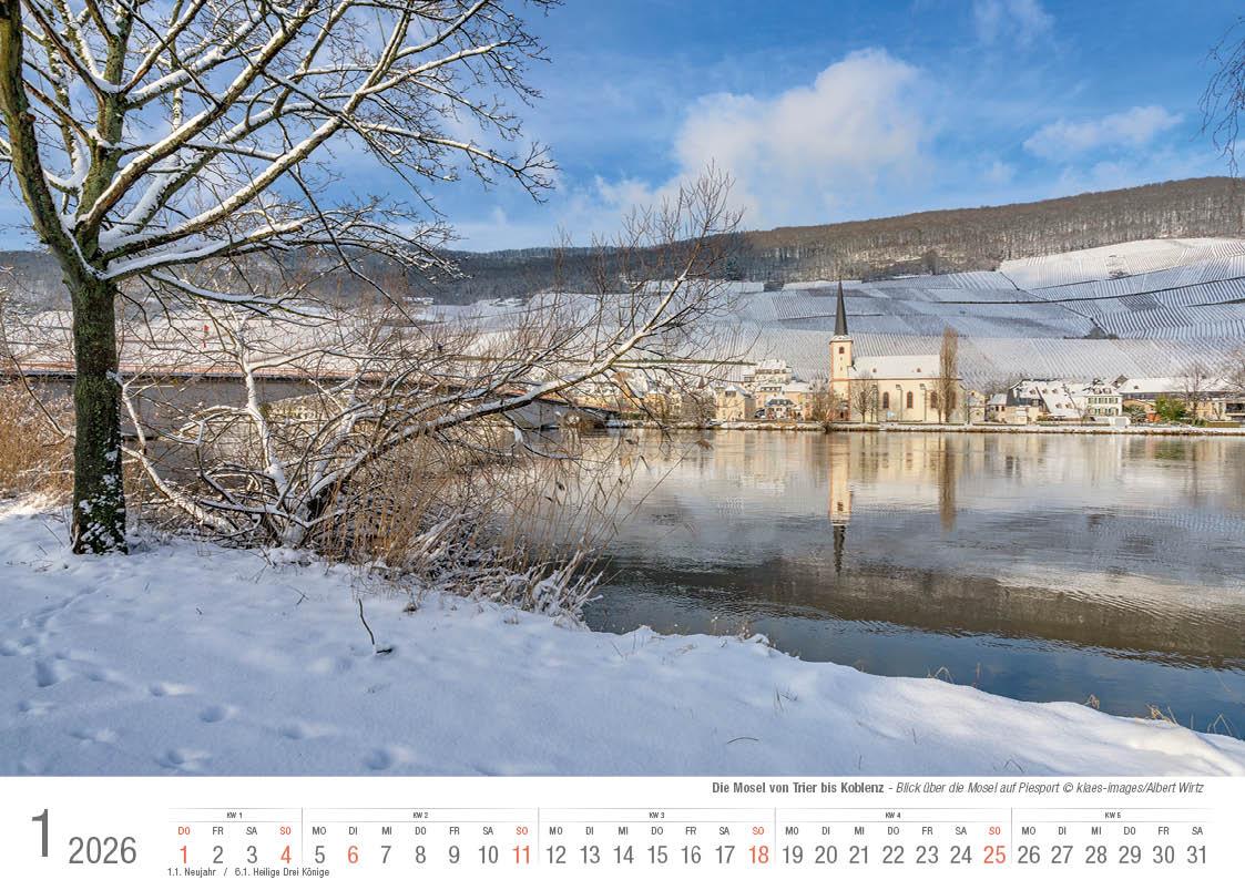 Beispielinhalt (Bild) Mosel von Trier bis Koblenz 2026 Bildkalender A4 quer, spiralgebunden