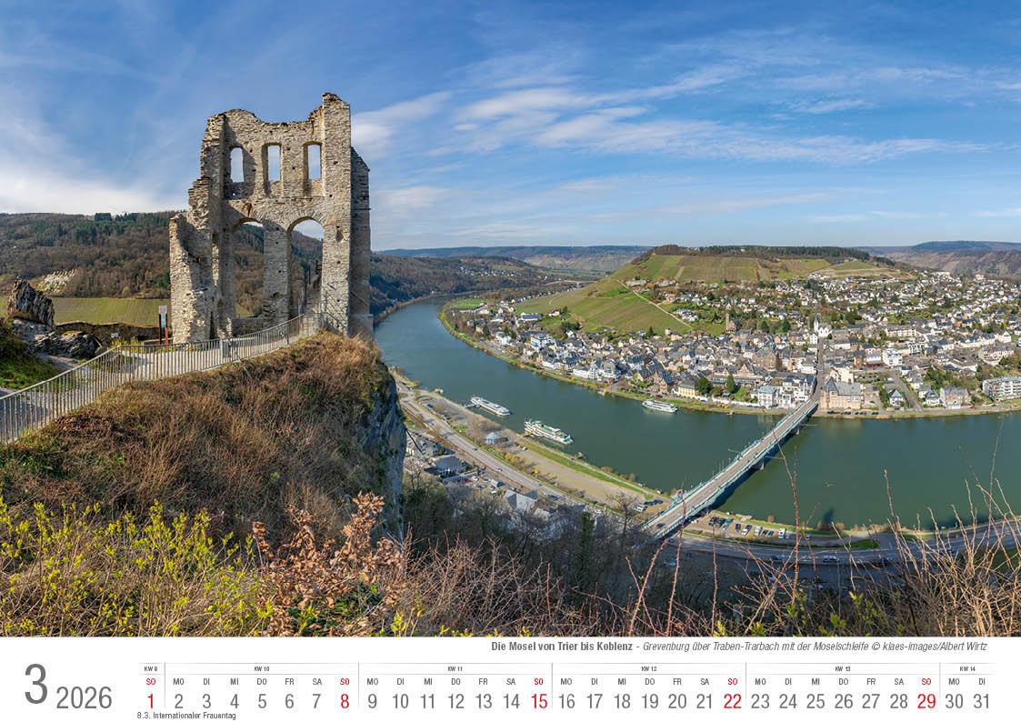 Beispielinhalt (Bild) Mosel von Trier bis Koblenz 2026 Bildkalender A4 quer, spiralgebunden