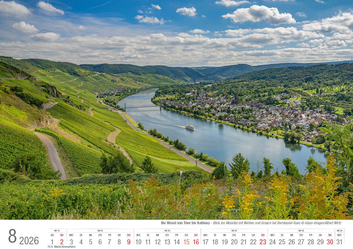 Beispielinhalt (Bild) Mosel von Trier bis Koblenz 2026 Bildkalender A4 quer, spiralgebunden