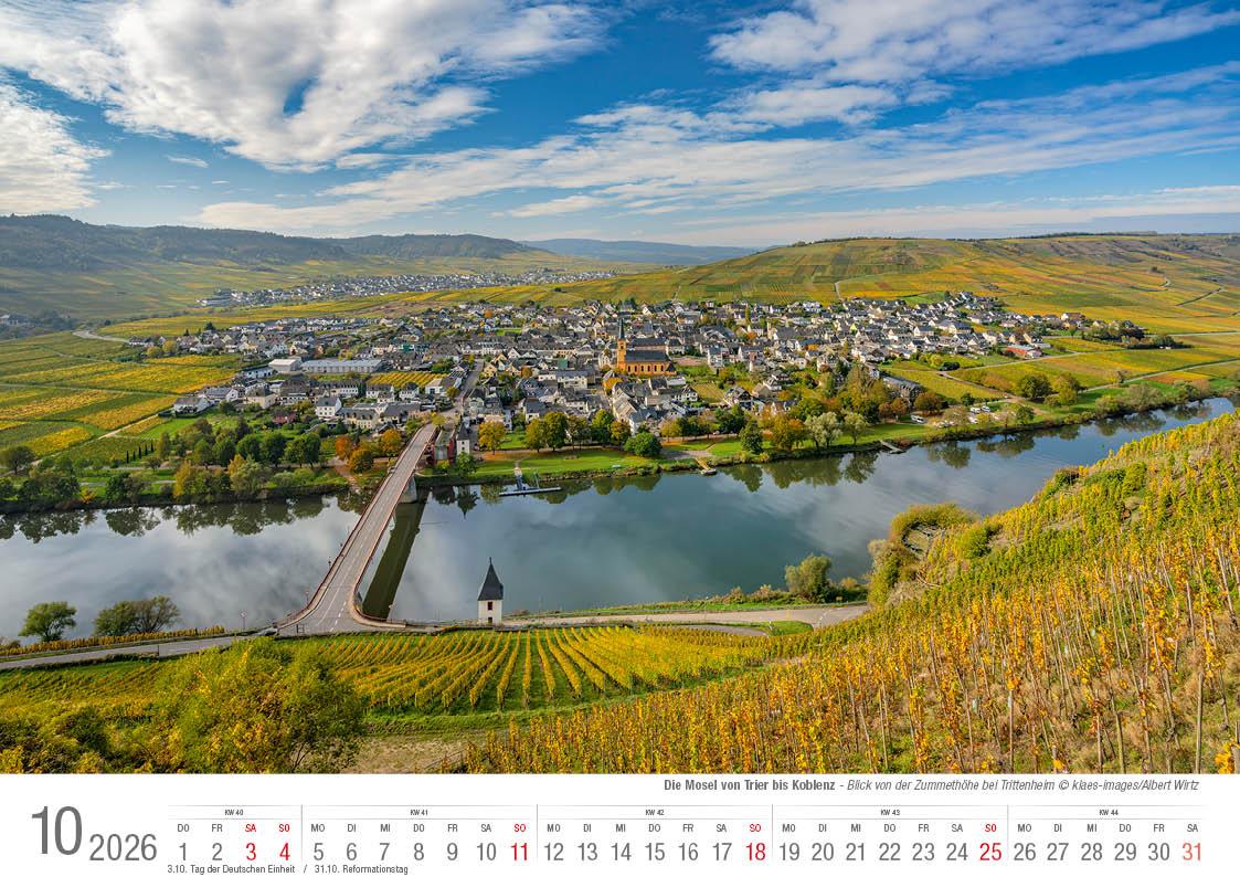 Beispielinhalt (Bild) Mosel von Trier bis Koblenz 2026 Bildkalender A4 quer, spiralgebunden