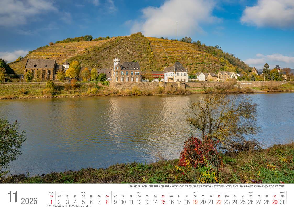 Beispielinhalt (Bild) Mosel von Trier bis Koblenz 2026 Bildkalender A4 quer, spiralgebunden